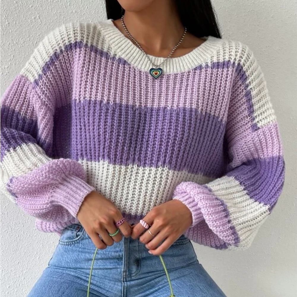 Colorblock Rib-knit Drop Shoulder Sweater